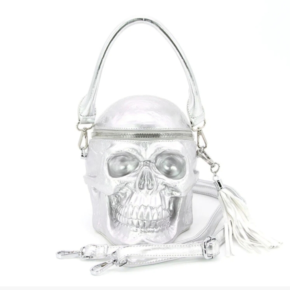 Handbags - Silver Metallic Skull Head Purse